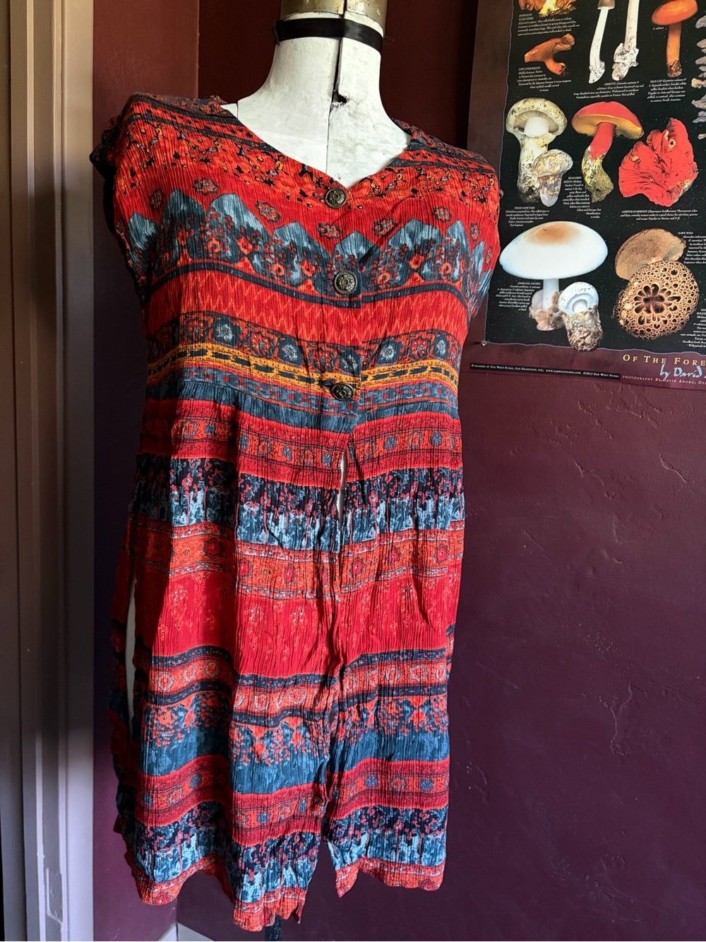 Carole Little Red and Teal Boho Button Front Tunic